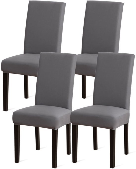 Unyqoos® Grijze stretch stoelhoezen set van 4 voor eetkamer en keukenstoelen