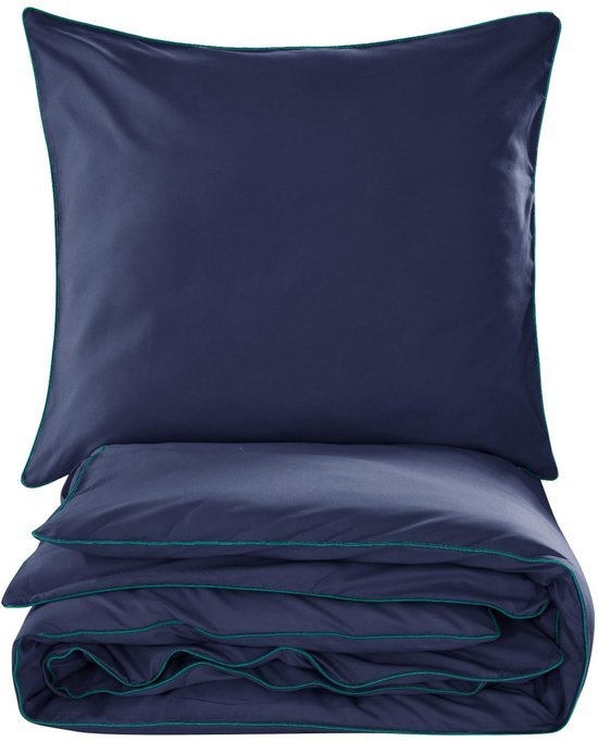 Unyqoos® Luxe tweedelige beddengoedset van katoen-microvezel in marineblauw 135 x 200