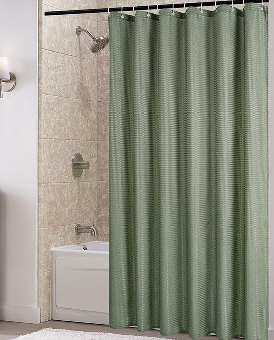 Unyqoos® Groen Douchegordijn met Wafelpatroon en Waterafstotende Eigenschappen, 180 x 180 cm, Inclusief Haken