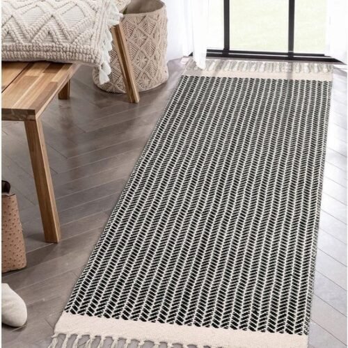 550x683-8.jpg Unyqoos® Stijlvol katoenen boho tapijt met visgraatpatroon en kwasten 60x130 cm