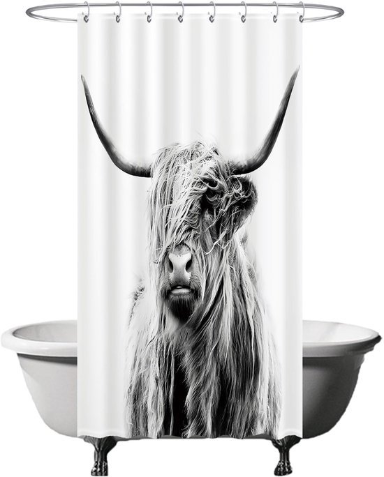 Unyqoos® Stijlvol Douchegordijn met Schotse Ruit, Zwart-Wit Design, 120 x 200 cm, Waterafstotend en Wasbaar