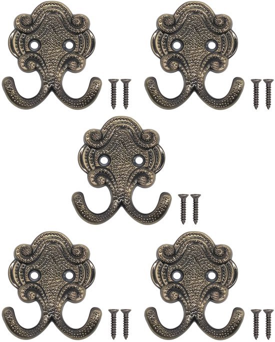 550x685-13.jpg Unyqoos® Set van 5 klassieke dubbele haken in antiek bronzen ontwerp voor veelzijdig gebruik