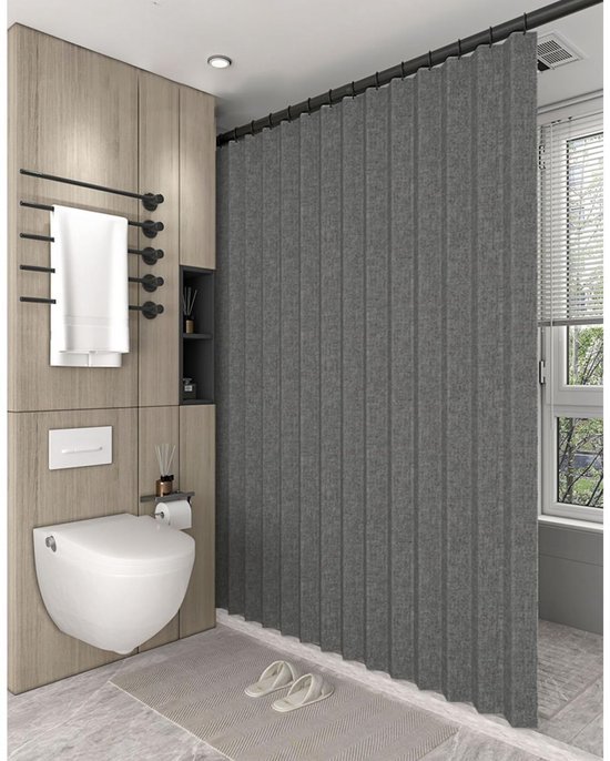 550x686-1.jpg Unyqoos® Waterdicht opvouwbaar douchegordijn met magnetische sluiting en linnen look