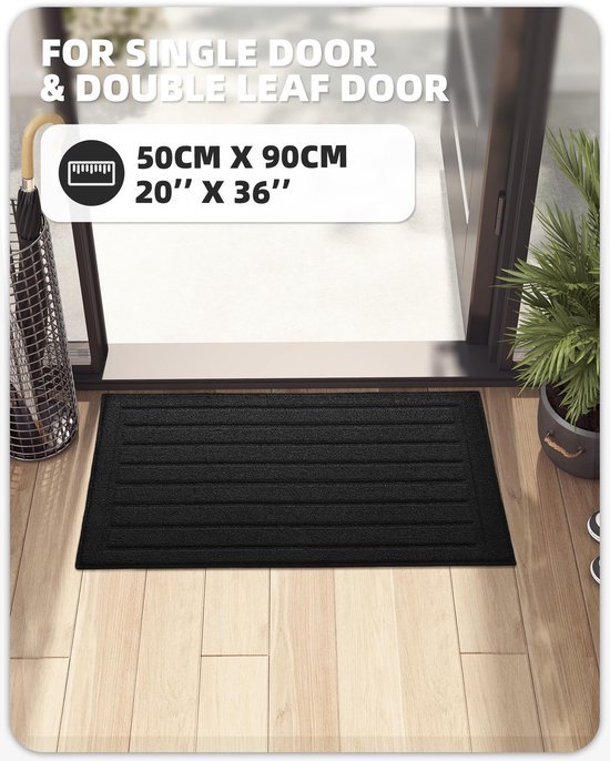 Unyqoos® Absorberende en Antislip Deurmat voor Binnen met Eenvoudige Reiniging 50 x 90 cm Zwart