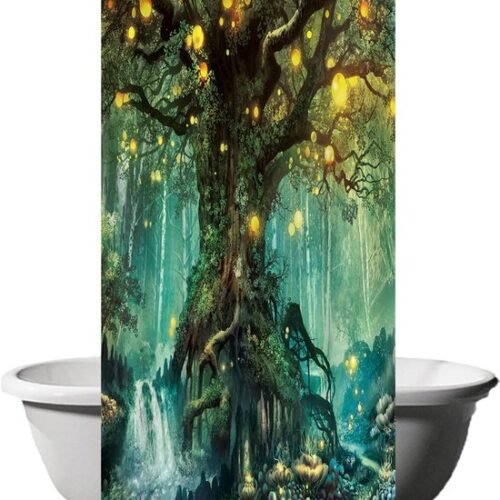Unyqoos® Betoverend Douchegordijn met Elfenbos Thema en Magische Boomprint voor Badkamervernieuwing
