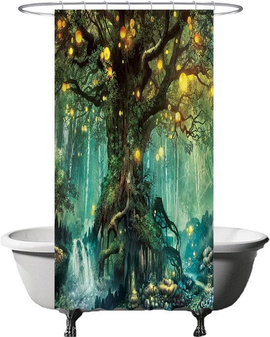 Unyqoos® Betoverend Douchegordijn met Elfenbos Thema en Magische Boomprint voor Badkamervernieuwing