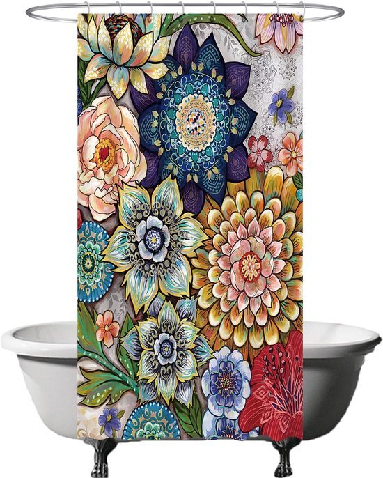 Unyqoos® Decoratief Douchegordijn met Levende Bloemmotieven in Diverse Kleuren en Maten, Schimmelbestendig en Waterafstotend