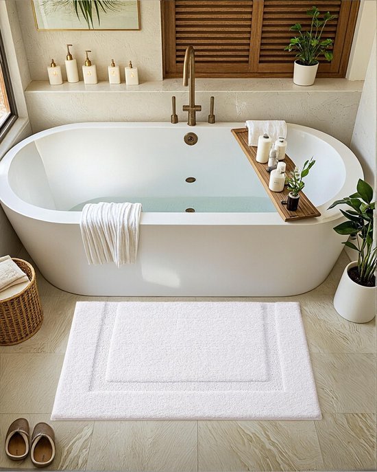 Unyqoos® Binnenhuis Badkamer Tapijt, Superzachte Antislip Badmat met Hoge Waterabsorptie voor Bad en Douche, 61x92 cm, Wit