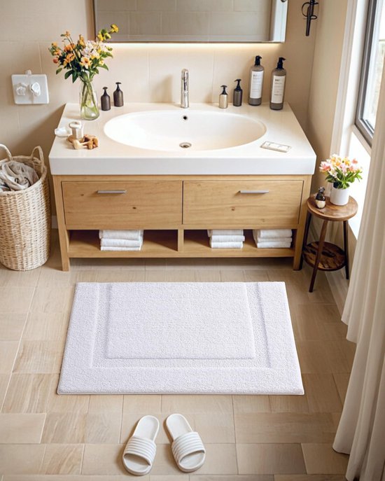 Unyqoos® Binnenhuis Badkamer Tapijt, Superzachte Antislip Badmat met Hoge Waterabsorptie voor Bad en Douche, 61x92 cm, Wit