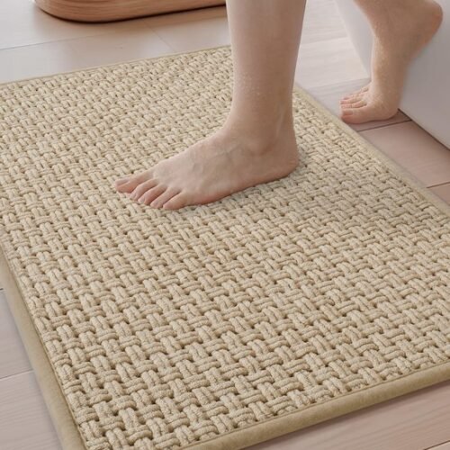 Unyqoos® Antislip en Wasbare Chenille Badmat 40x60cm voor Snelle Absorptie en Comfort in Khaki