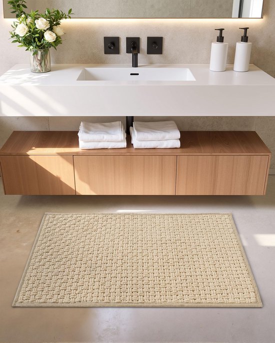 550x687-111.jpg Unyqoos® Antislip en Wasbare Chenille Badmat 40x60cm voor Snelle Absorptie en Comfort in Khaki