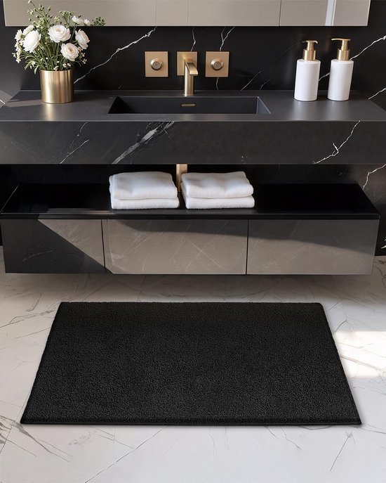 Unyqoos® Zwarte antislip badmat van microvezel 60x90 cm voor ultiem comfort