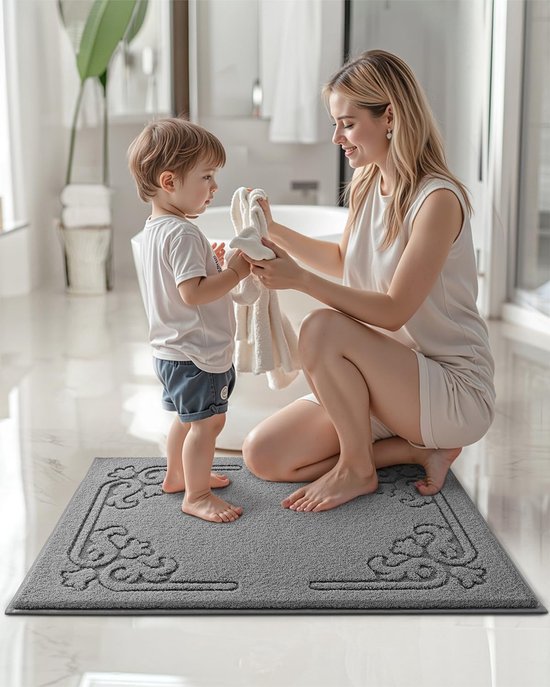 Unyqoos® Grijze badmat voor badkamer en wasruimte met antislip en sneldrogende eigenschappen