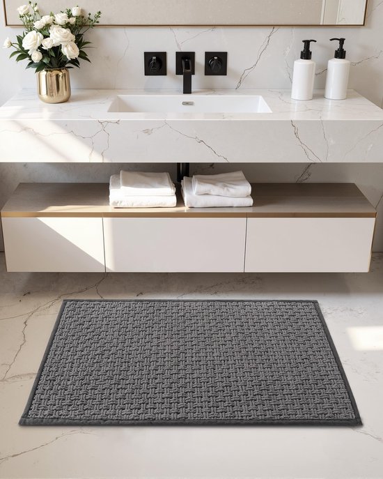550x687-158.jpg Unyqoos® Antislip Badmat 40x60 cm Absorberend en Snel Drogen Chenille Badkamerkleed in Donkergrijs