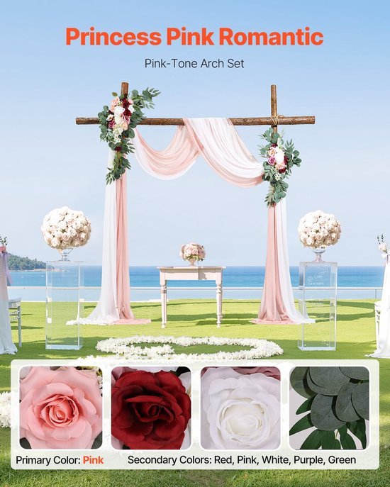 Unyqoos® Romantisch bloemenarrangement voor huwelijksbogen met zijden bloemen en gordijnen