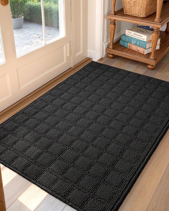 Unyqoos® Donkergrijze antislip deurmat voor binnen, vuilvangend en wasbaar, ideaal voor voordeuren en entrees