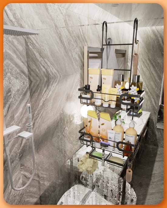 Unyqoos ® Ruimtebesparend Hangend Doucheorganizer met Zeephouders en Opbergmanden voor Badkamer