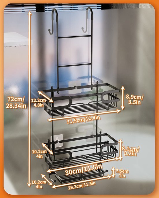 Unyqoos ® Ruimtebesparend Hangend Doucheorganizer met Zeephouders en Opbergmanden voor Badkamer