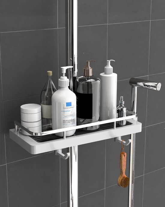 Unyqoos ® Praktische Douche Opbergrek Zonder Boren voor Verschillende Stangmaten in Wit
