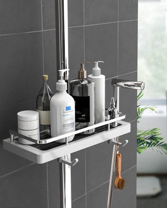 Unyqoos ® Praktische Douche Opbergrek Zonder Boren voor Verschillende Stangmaten in Wit
