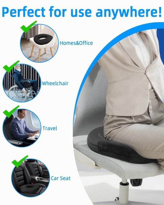 Unyqoos ® Ergonomisch Traagschuim Zitkussen voor Pijnverlichting en Comfort tijdens Langdurig Zitten