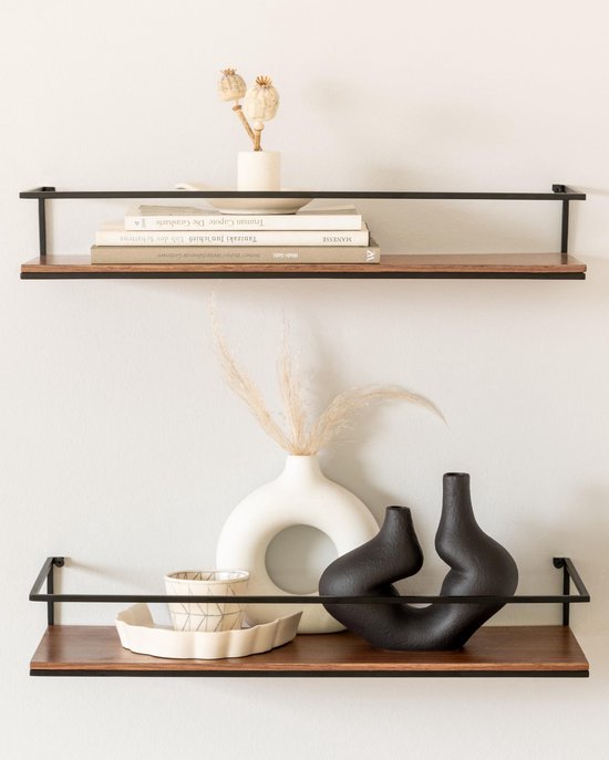 Unyqoos ® Zwevende Wandplankenset van Metaal en Houtfineer voor Diverse Kamers