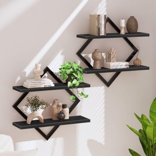 550x687-224.jpg Unyqoos® Stijlvolle set van 2 wandrekken met ruitvormig metalen frame in zwart