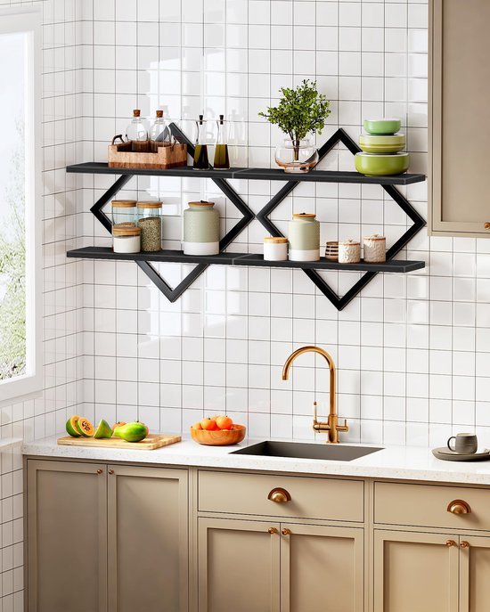 550x687-225.jpg Unyqoos® Stijlvolle set van 2 wandrekken met ruitvormig metalen frame in zwart