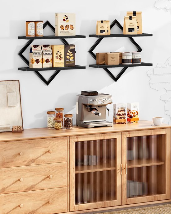 550x687-226.jpg Unyqoos® Stijlvolle set van 2 wandrekken met ruitvormig metalen frame in zwart