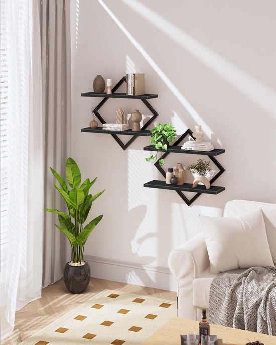 550x687-227.jpg Unyqoos® Stijlvolle set van 2 wandrekken met ruitvormig metalen frame in zwart