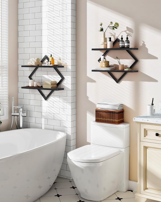 550x687-228.jpg Unyqoos® Stijlvolle set van 2 wandrekken met ruitvormig metalen frame in zwart