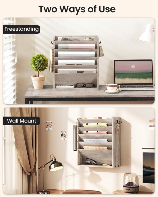 550x687-238.jpg Unyqoos® Wandgemonteerde houten documentenhouder met zes niveaus voor thuiskantoor