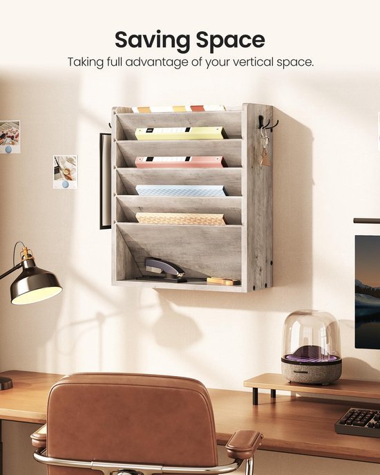 550x687-240.jpg Unyqoos® Wandgemonteerde houten documentenhouder met zes niveaus voor thuiskantoor