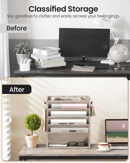 550x687-242.jpg Unyqoos® Wandgemonteerde houten documentenhouder met zes niveaus voor thuiskantoor