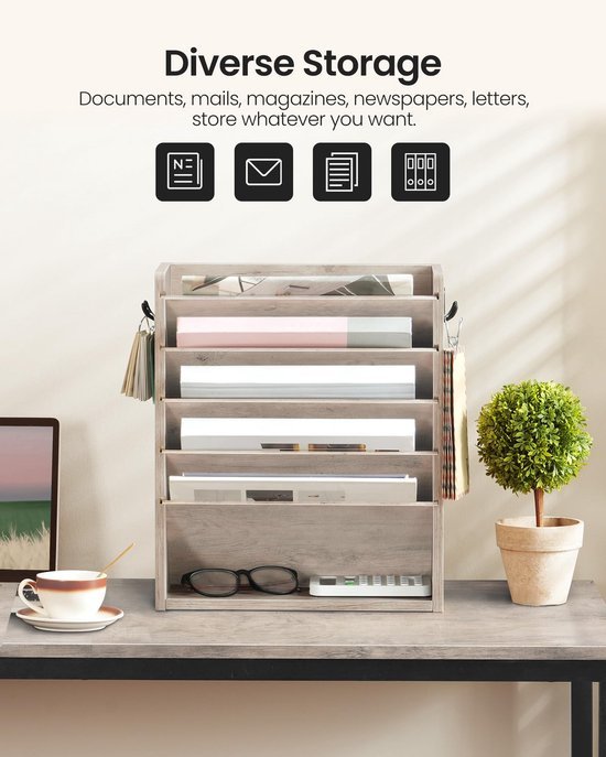 550x687-243.jpg Unyqoos® Wandgemonteerde houten documentenhouder met zes niveaus voor thuiskantoor