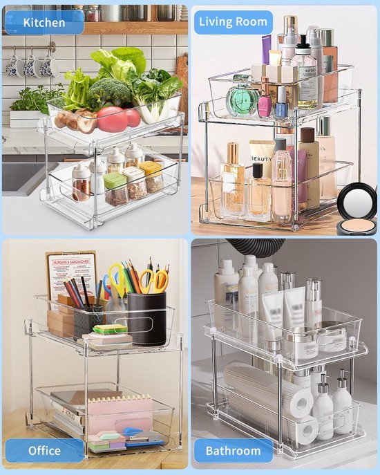 550x687-331.jpg Unyqoos® Multifunctionele Transparante Organizer Met Schuiflade Voor Keuken, Badkamer En Slaapkamer, 2 Stuks
