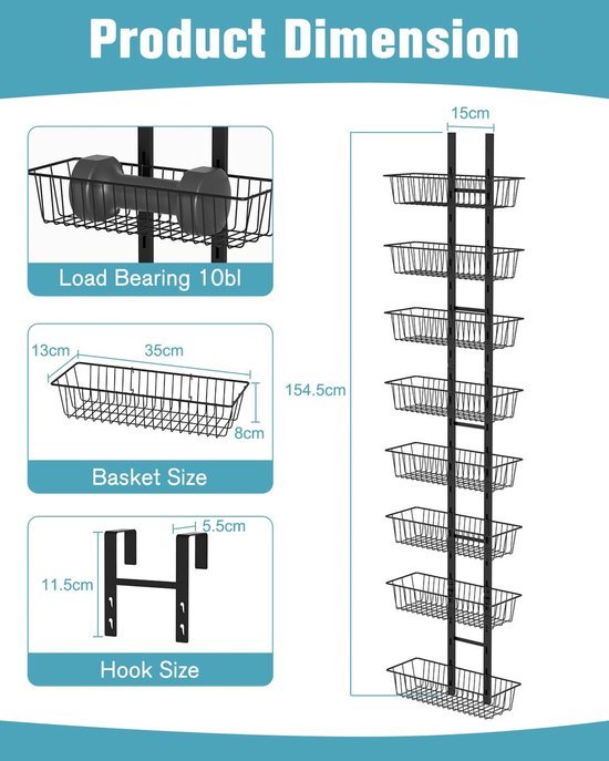 550x687-339.jpg Unyqoos® Verstelbare opbergeenheid voor achter de deur met acht metalen planken