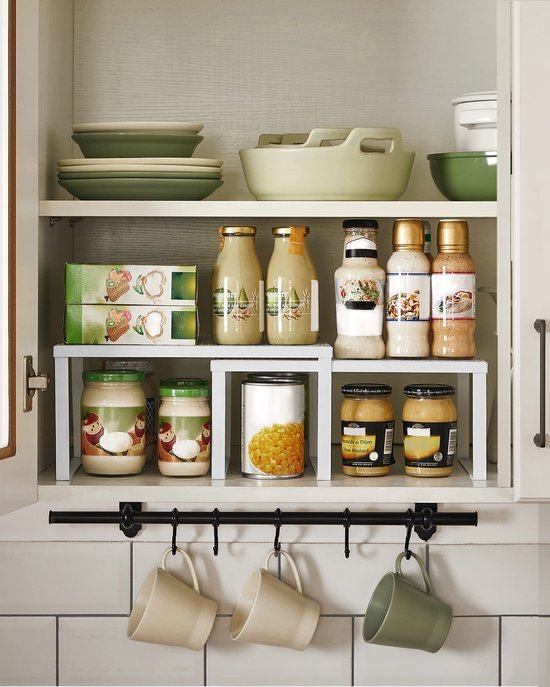 Unyqoos ® Kruidenrek Set voor Keukenorganisatie – Uitbreidbaar en Stapelbaar, Wit Metaal, 2 Stuks