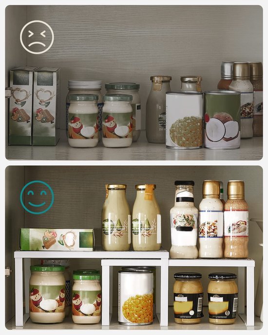 Unyqoos ® Kruidenrek Set voor Keukenorganisatie – Uitbreidbaar en Stapelbaar, Wit Metaal, 2 Stuks