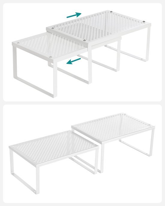 Unyqoos ® Kruidenrek Set voor Keukenorganisatie – Uitbreidbaar en Stapelbaar, Wit Metaal, 2 Stuks