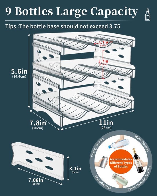Unyqoos® Stapelbare flessenhouder voor efficiënte organisatie in koelkast en keuken