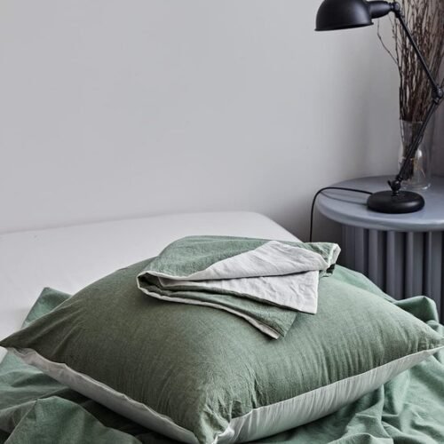 Unyqoos® Kussensloopset van 40 x 80 cm in saliegroen katoen met ritssluiting en vintage uitstraling