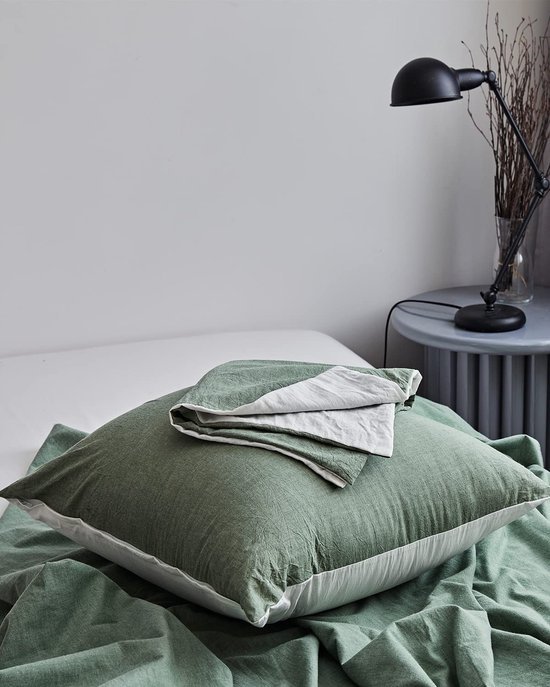 Unyqoos® Kussensloopset van 40 x 80 cm in saliegroen katoen met ritssluiting en vintage uitstraling