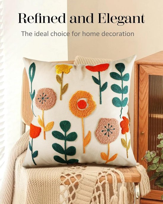 Unyqoos® Stijlvolle kussensloop met geborduurde bloemen voor zomerse inrichting