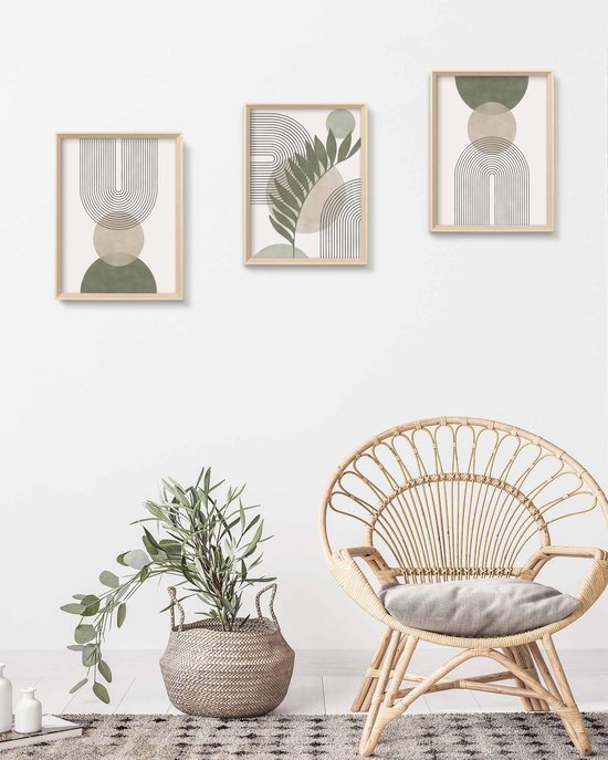 Unyqoos® Set van 3 Ingelijste Abstracte Canvas Wanddecoratie voor Moderne Interieurs 40x30