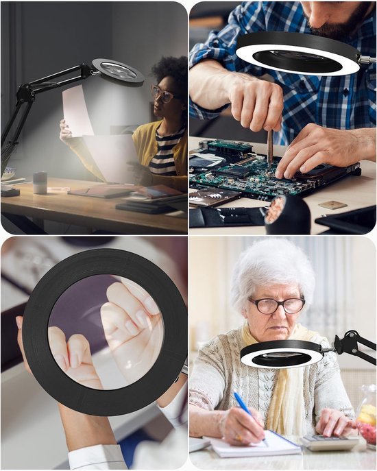 Unyqoos® Dimbare bureaulamp met vergrootglas en klem voor flexibel gebruik