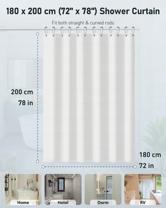 550x687-54.jpg Unyqoos® Waterafstotend wit douchegordijn met wafelstructuur en metalen haken