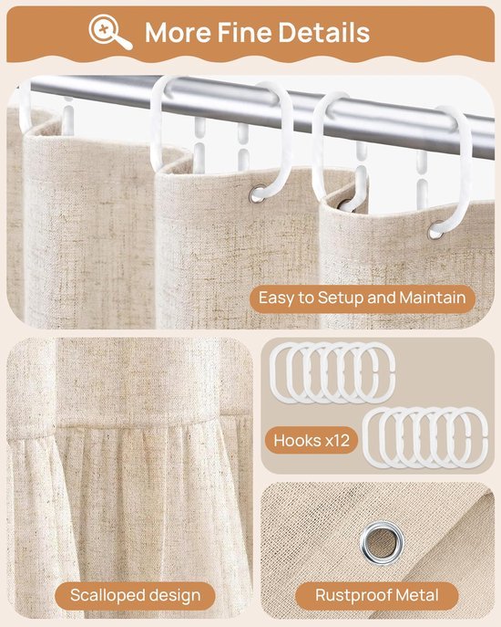 Unyqoos® Elegant Douchegordijn in Linnenlook met Schimmelwerende en Waterdichte Eigenschappen