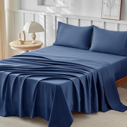 Unyqoos® Driedelig donkerblauw beddengoedset voor eenpersoonsbed met hoeslaken