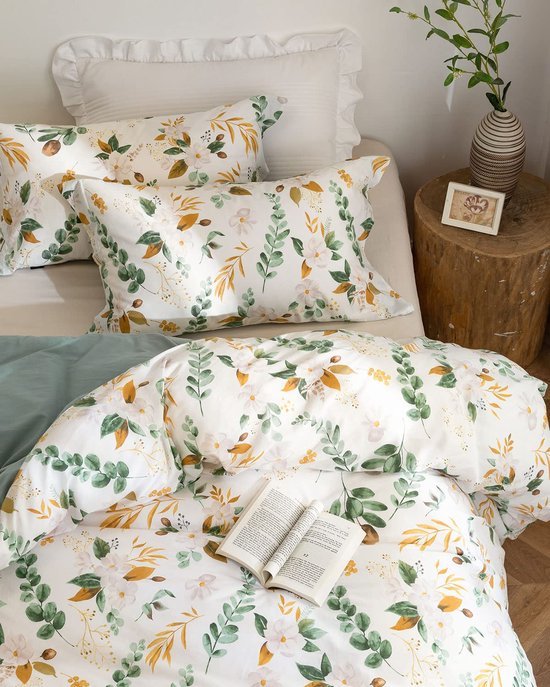 Unyqoos® Comfortabele katoenen beddengoedset met plantenpatroon en ritssluiting